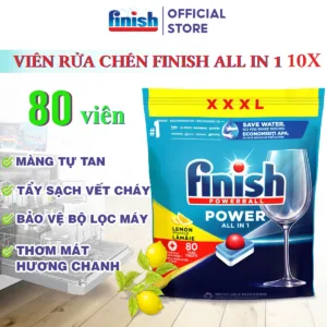 Chi tiết Túi 80 viên rửa bát Finish All in 1 max hương chanh, 10 tính năng, màng bọc tự tan, viên rửa bát nhập khẩu EU, làm sạch mạnh mẽ, bảo vệ máy và đồ thủy tinh