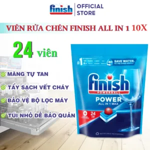 Hình ảnh gói 24 viên rửa chén Finish powerball power All in 1 max Giải pháp toàn diện cho máy rửa bát hiện đại